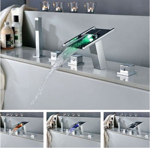 Fontana Waterfall LED Bathtub Faucet with Handheld Shower